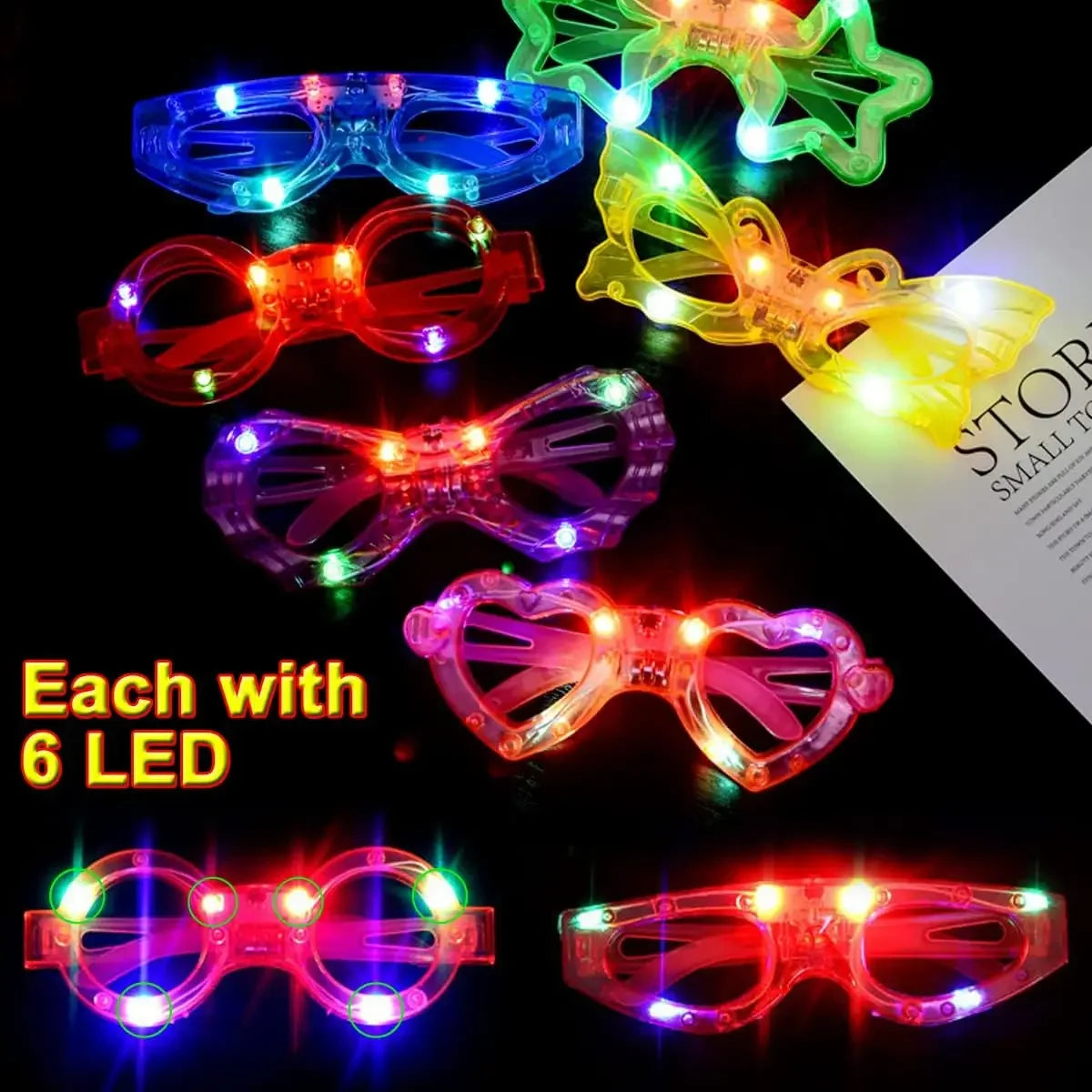 LED Party Glasses 6 Multicolor Lights Rave Gear for Clubs Music Festivals Flashing Eyewear Viral Tiktok Bar Accessory