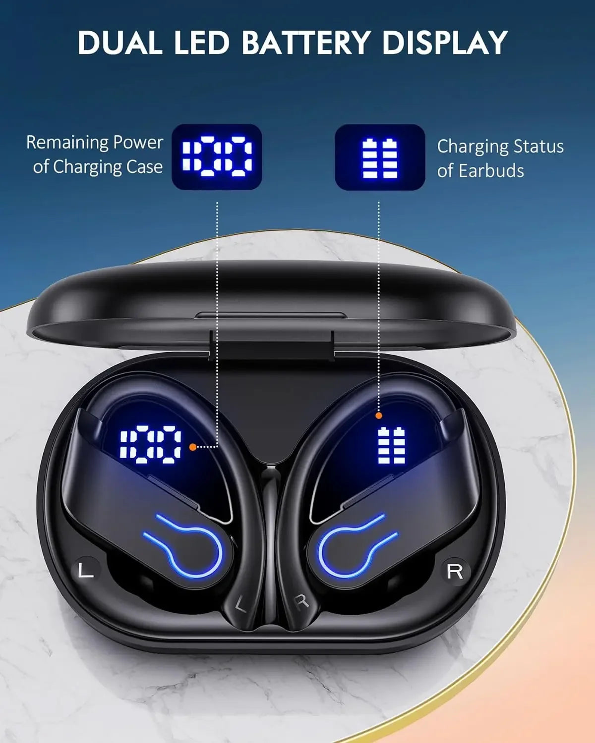 Wireless Earbuds,Bluetooth Sport Headphones,40H Playtime Earhook Headset,Wireless Earphone 6D Stereo Hifi Sound Noise Cancelling