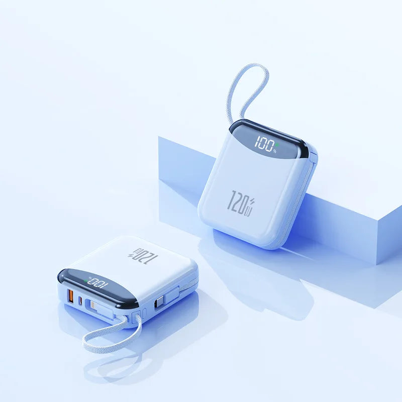 Mini Portable 120W Power Bank 20000mAh Built-in Cable Digital Display Super Fast Charging External Battery Powerbank