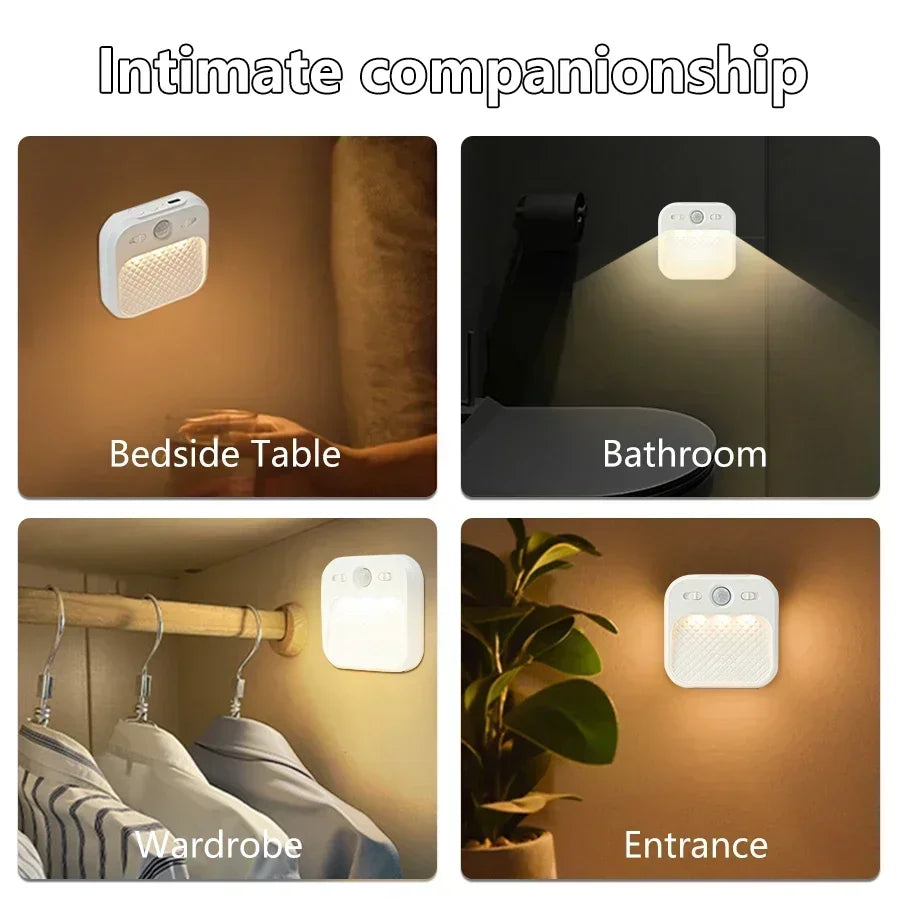 1-4 Pack Motion Sensor LED Night Light Rechargeable Stick-on Magnet Night Lamp for Bedroom Stairs Cabinet Hallway Kitchen Lights