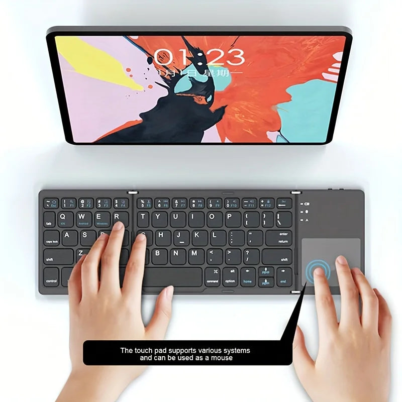 MRSVI Foldable Bluetooth Keyboard With Touchpad Mini Wireless Keyboard Rechargable for IOS Android Windows Tablet Notebook