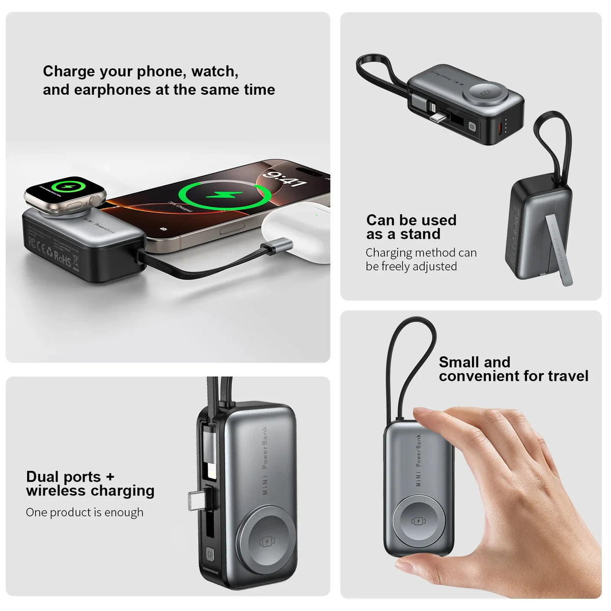 Mini Magnetic Power Bank 5000mAh with Bracket Digital Display Portable External Battery for Iphone Xiaomi Watch Earphone Phone