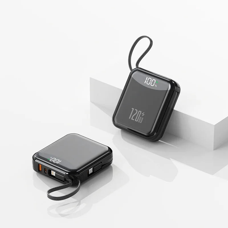 Mini Portable 120W Power Bank 20000mAh Built-in Cable Digital Display Super Fast Charging External Battery Powerbank