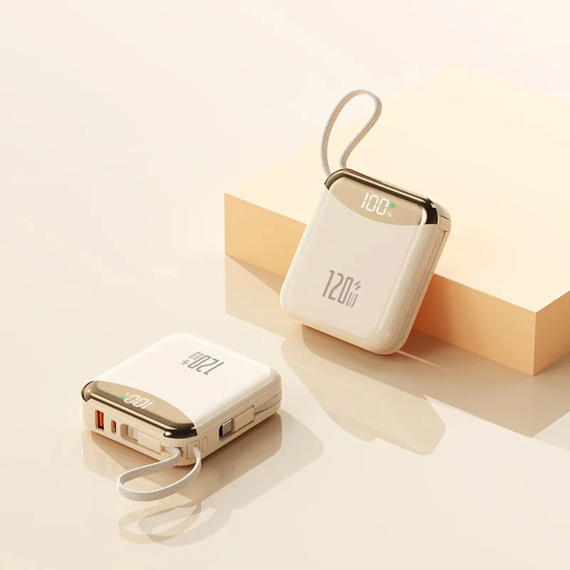 Mini Portable 120W Power Bank 20000mAh Built-in Cable Digital Display Super Fast Charging External Battery Powerbank