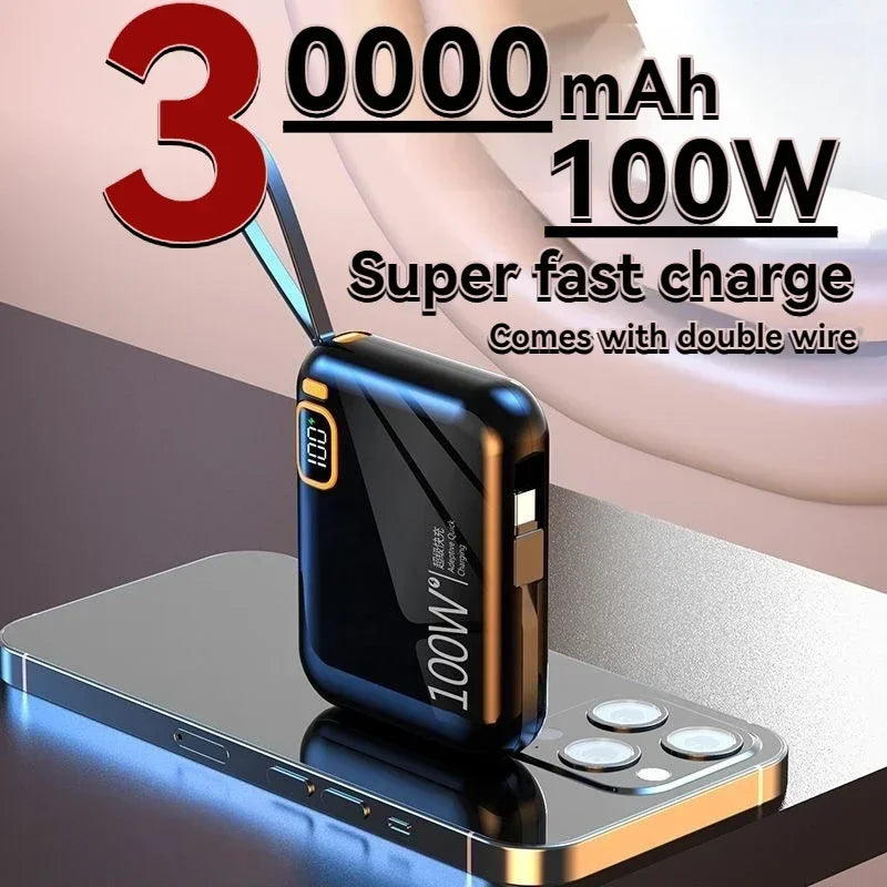 Portable Mini Power Bank, 66W, 20000mAh, Built-in Cable, PD20, Super Fast Charging, Compact, New