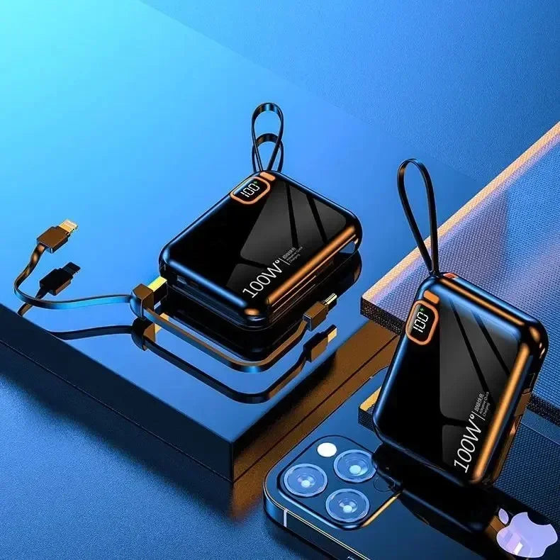 Portable Mini Power Bank, 66W, 20000mAh, Built-in Cable, PD20, Super Fast Charging, Compact, New
