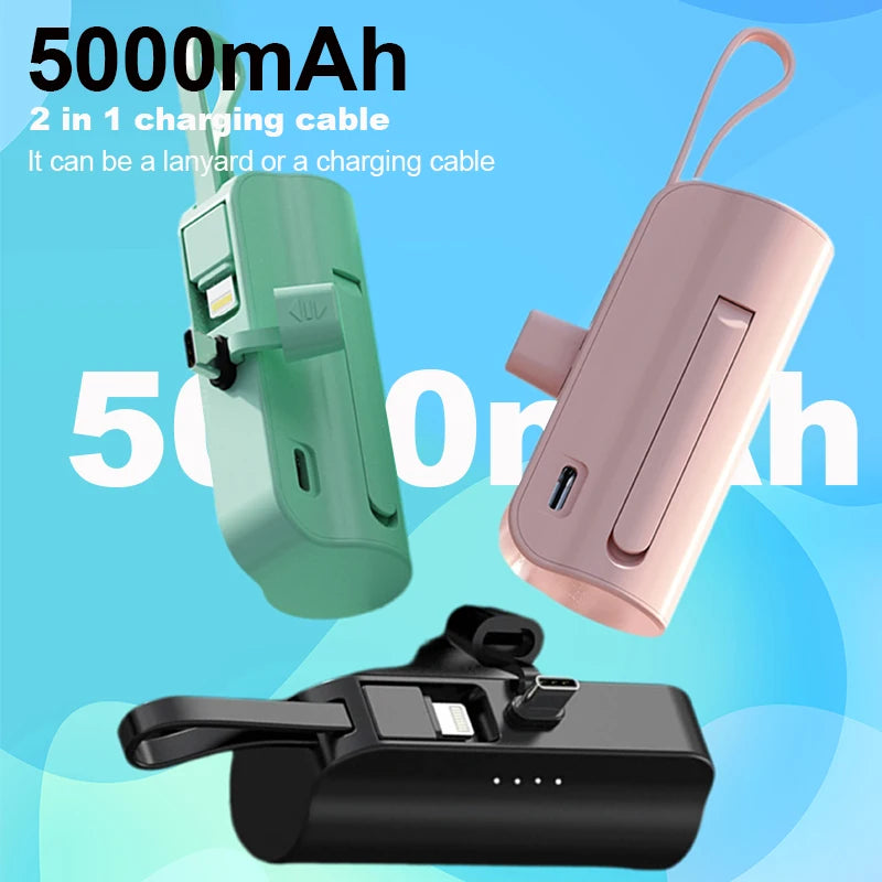 MINI Power Bank 5000mAh Type-C Port with USB Cable and Android Charging Port - Portable Power Bank for iPhone and Android