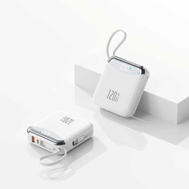 Mini Portable 120W Power Bank 20000mAh Built-in Cable Digital Display Super Fast Charging External Battery Powerbank