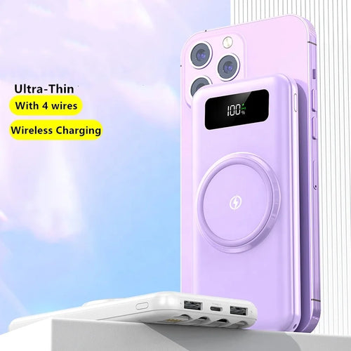 Batterie Externe 20000mAh Charge Sans Fil Rapide avec Câbles Intégrés