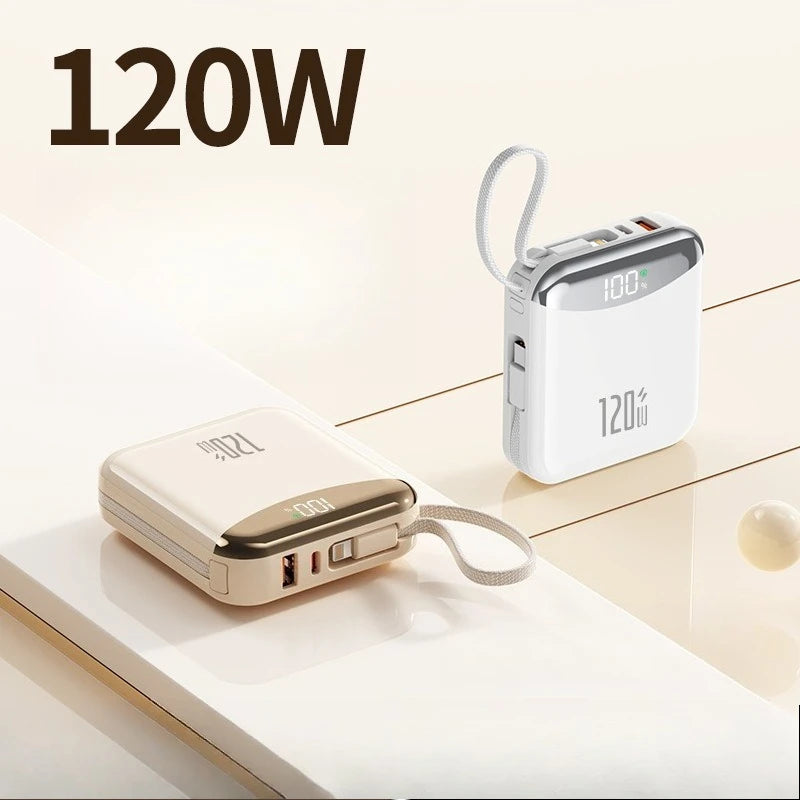 Mini Portable 120W Power Bank 20000mAh Built-in Cable Digital Display Super Fast Charging External Battery Powerbank