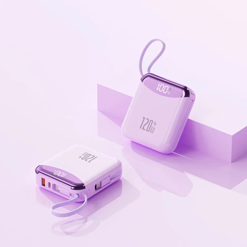 Mini Portable 120W Power Bank 20000mAh Built-in Cable Digital Display Super Fast Charging External Battery Powerbank