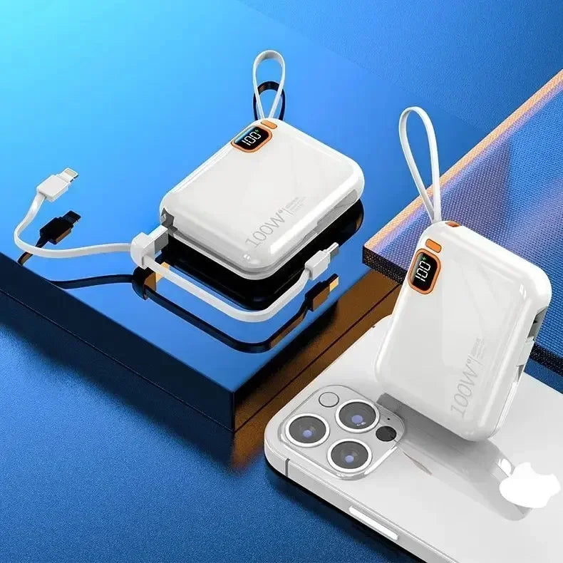 Portable Mini Power Bank, 66W, 20000mAh, Built-in Cable, PD20, Super Fast Charging, Compact, New