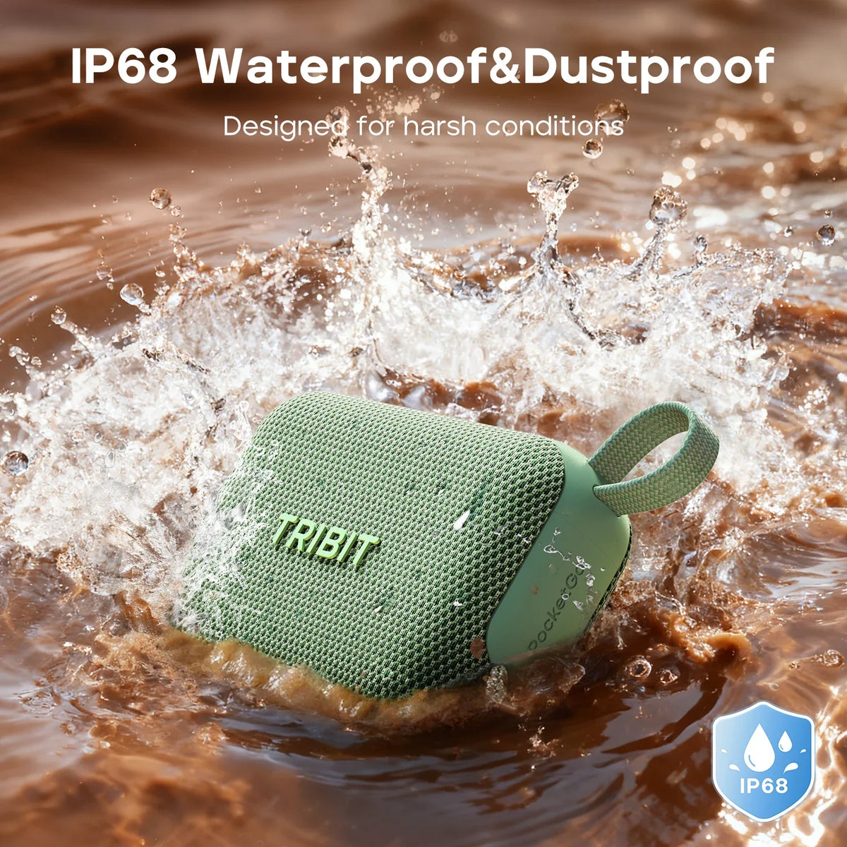 Tribit PocketGo Portable Bluetooth Speaker IP68 Waterproof BT6.0 Built-in Mic TWS APP EQ for Outdoor Pool Party Camping Travel