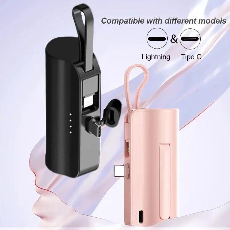MINI Power Bank 5000mAh Type-C Port with USB Cable and Android Charging Port - Portable Power Bank for iPhone and Android