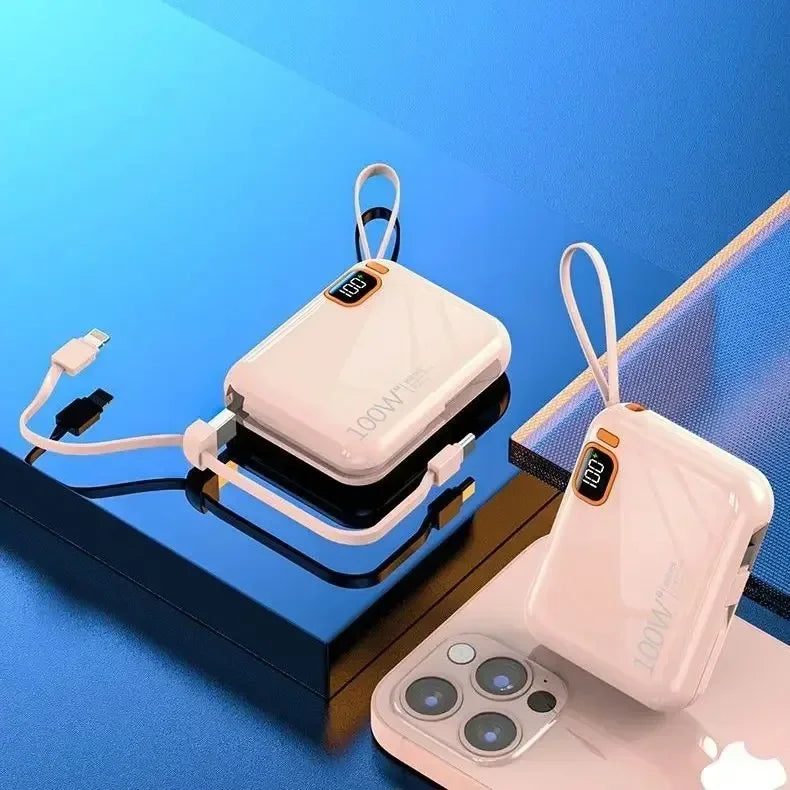 Portable Mini Power Bank, 66W, 20000mAh, Built-in Cable, PD20, Super Fast Charging, Compact, New
