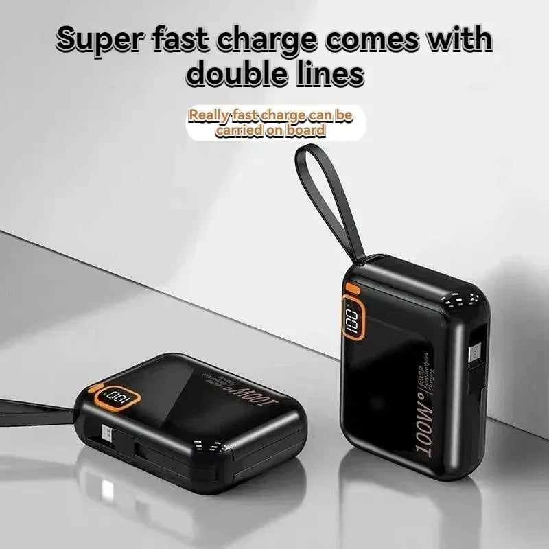 Portable Mini Power Bank, 66W, 20000mAh, Built-in Cable, PD20, Super Fast Charging, Compact, New