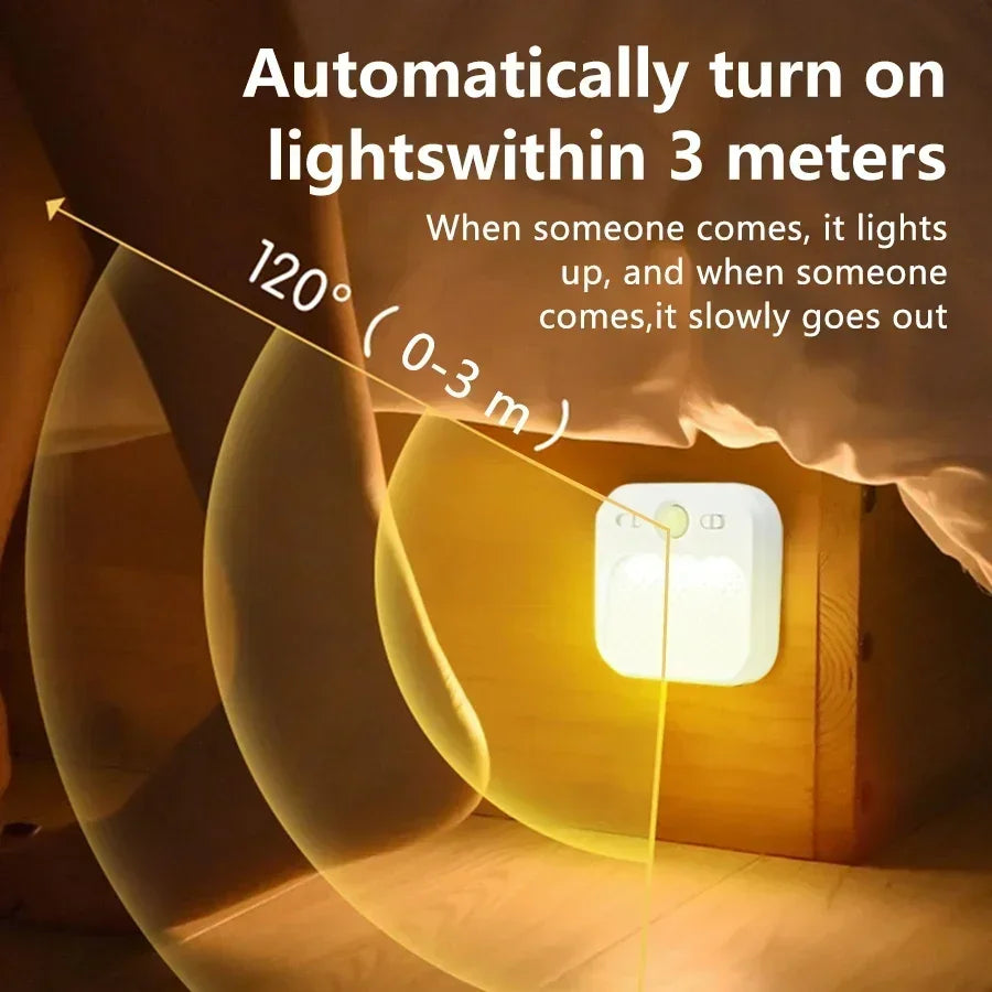 1-4 Pack Motion Sensor LED Night Light Rechargeable Stick-on Magnet Night Lamp for Bedroom Stairs Cabinet Hallway Kitchen Lights