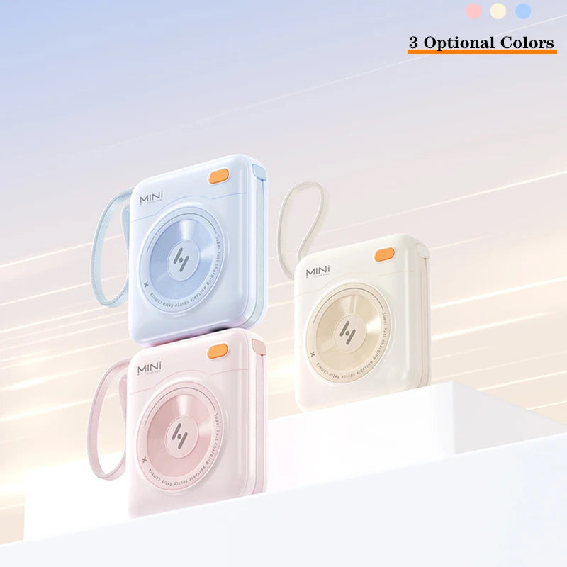Mini Power Bank Built-in 2 Cables 22.5W Fast Charging Digital Display Portable Charger with Lanyard Powerbank External Battery