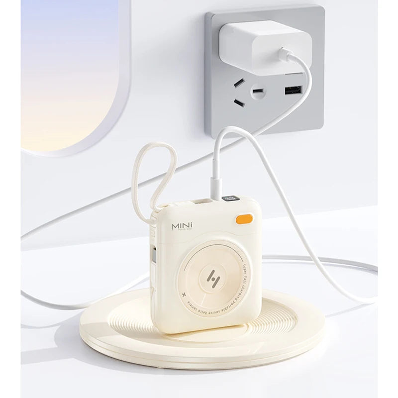 Mini Power Bank Built-in 2 Cables 22.5W Fast Charging Digital Display Portable Charger with Lanyard Powerbank External Battery