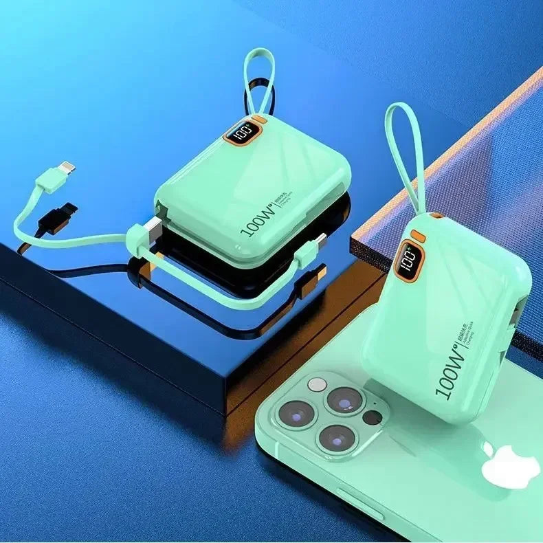 Portable Mini Power Bank, 66W, 20000mAh, Built-in Cable, PD20, Super Fast Charging, Compact, New