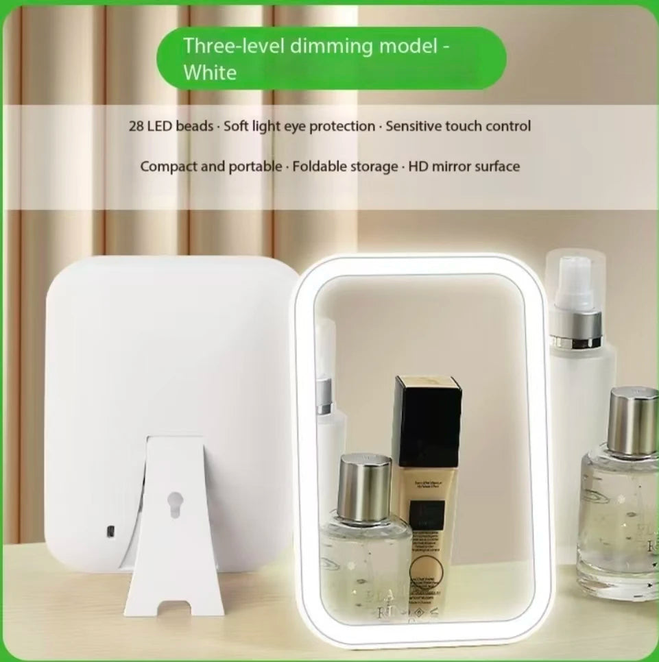 LED Touch Screen Makeup Mirror Folding Mirror Lighted Makeup Mirror 3 Colors Light Modes USB Rechargeable Cosmetic Mirror Tools