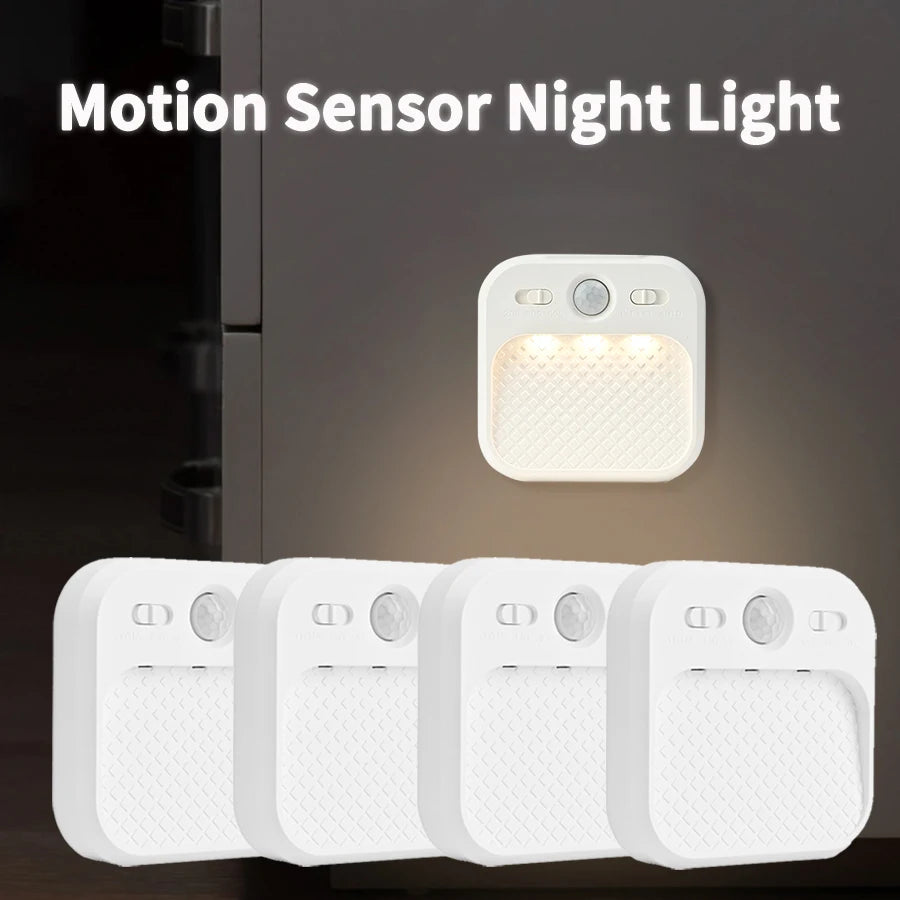 1-4 Pack Motion Sensor LED Night Light Rechargeable Stick-on Magnet Night Lamp for Bedroom Stairs Cabinet Hallway Kitchen Lights