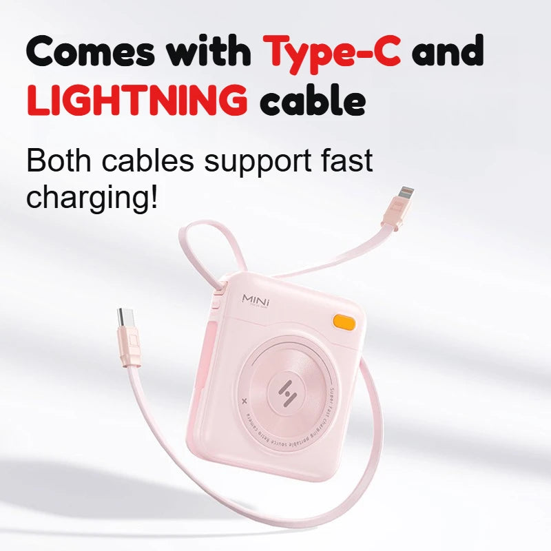Mini Power Bank Built-in 2 Cables 22.5W Fast Charging Digital Display Portable Charger with Lanyard Powerbank External Battery
