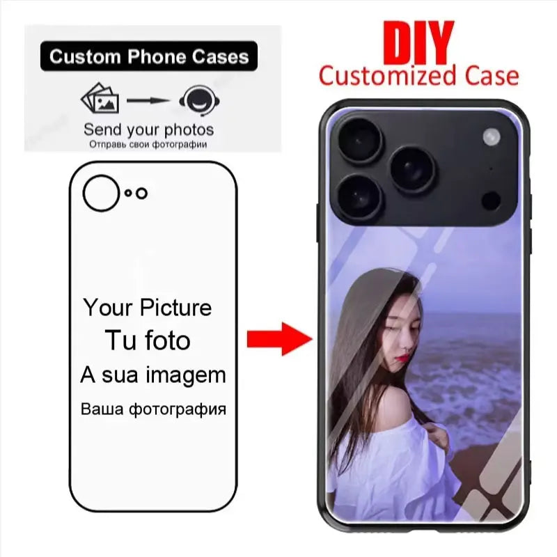 DIY Photo Phone Case for iPhone 18Pro 17 Pro Max Air 16 Plus 15Pro 14 13 12 Custom Personalized Picture Silicone Glass Cover