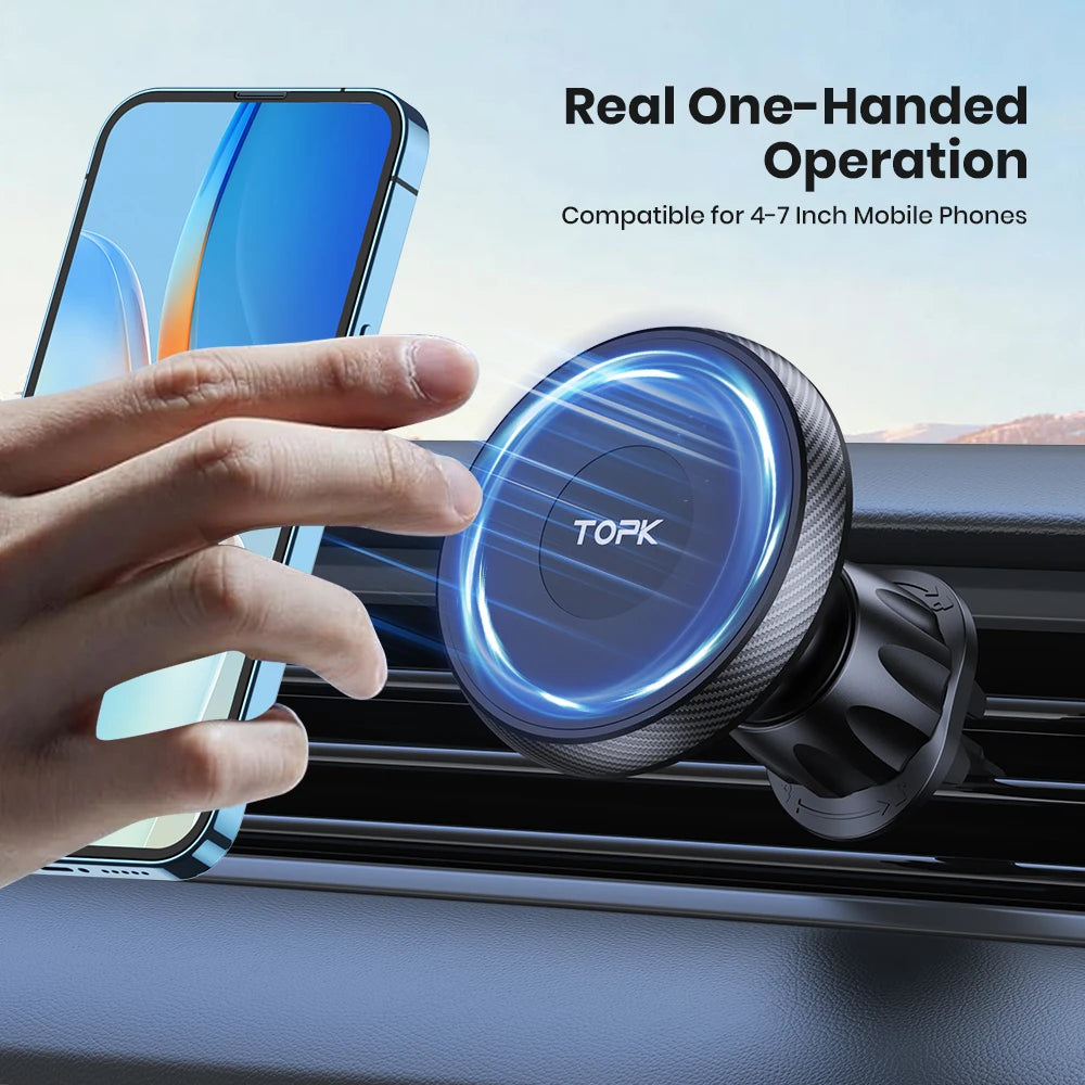 TOPK for Magsafe Car Phone Holder,Powerful Magnetism Premium Quality Single-Hand Operation Metal Hook Magnetic Car Phone Mount