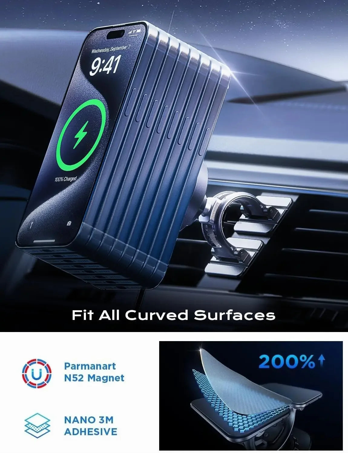 for Magsafe Car Mount Charger Dash,2 in 1 Wireless Charging for Iphone [Strong Magnet&15W] for Iphone