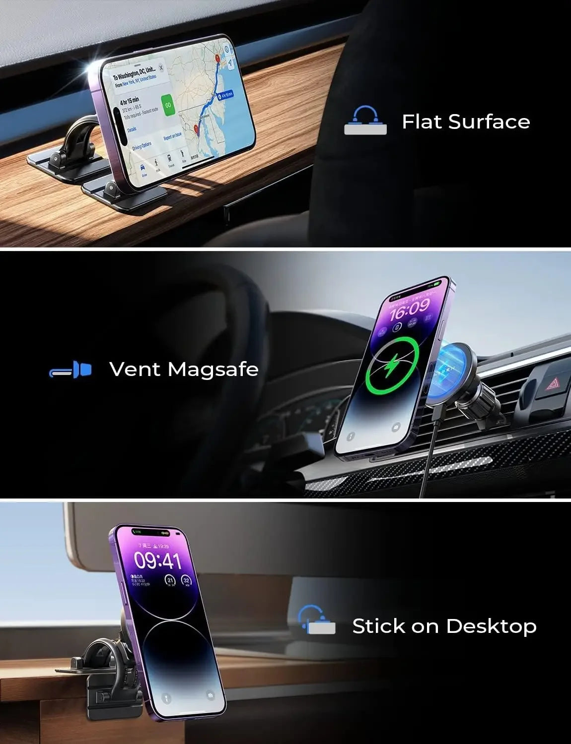 for Magsafe Car Mount Charger Dash,2 in 1 Wireless Charging for Iphone [Strong Magnet&15W] for Iphone