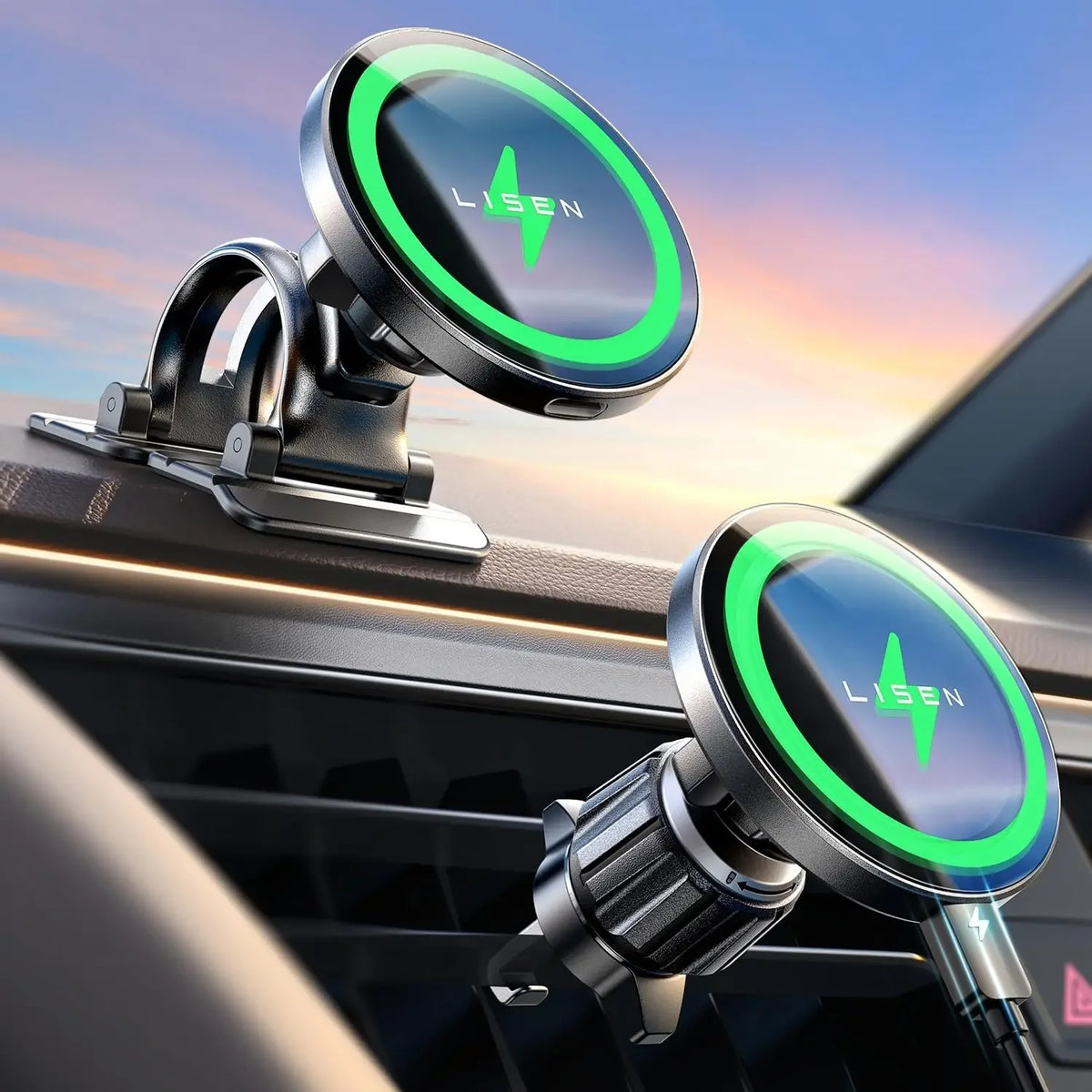 for Magsafe Car Mount Charger Dash,2 in 1 Wireless Charging for Iphone [Strong Magnet&15W] for Iphone