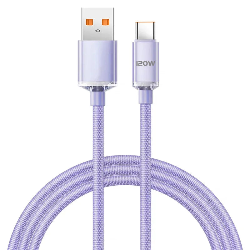 120W USB C Fast Charging Cable 0.25M/1M/1.5M/2M Quick Charge 6A Super Fast Cahrger for Samsung Xiaomi Huawei Type C Cable