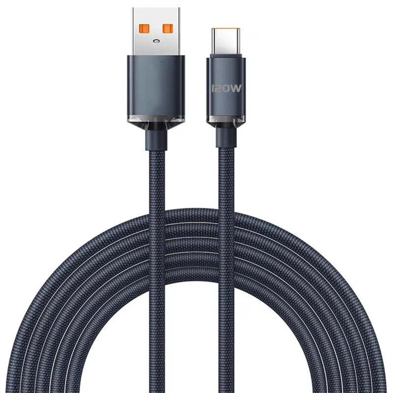 120W USB C Fast Charging Cable 0.25M/1M/1.5M/2M Quick Charge 6A Super Fast Cahrger for Samsung Xiaomi Huawei Type C Cable